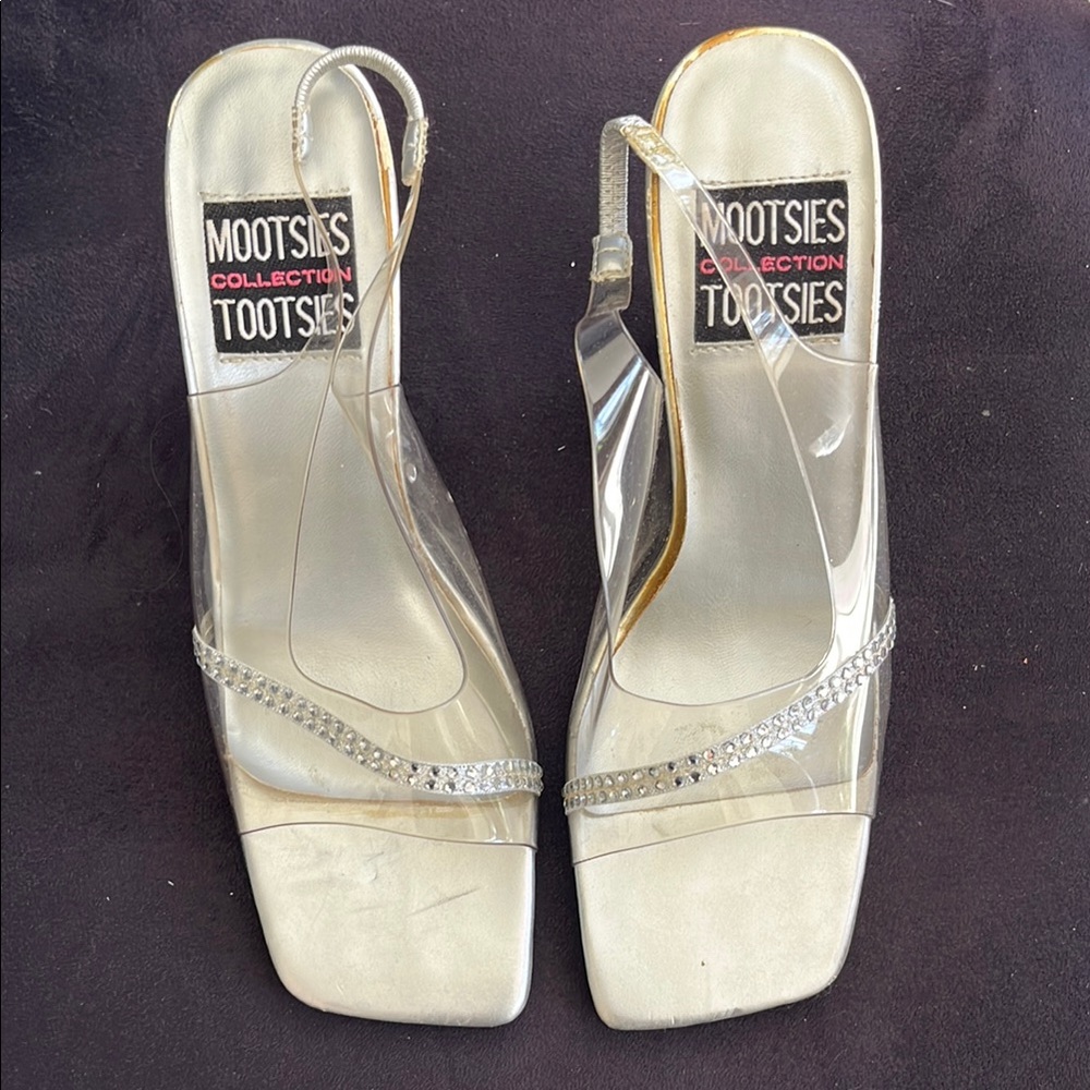 Mootsies Tootsies Silver and Lucite Women's Shoes Size 6 - Picture 1 of 4